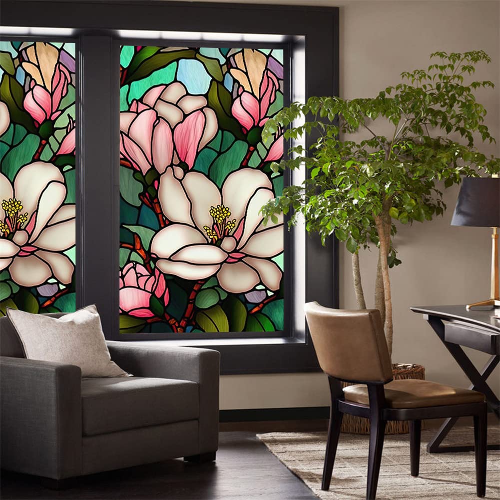 Pellicola per la privacy delle finestre Garvee con motivo floreale, riutilizzabile, statica per bagno e ufficio, 45x100 cm, bianco trasparente