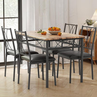 Set da pranzo Garvee per 4 persone con tavolo rettangolare in legno e sedie imbottite, struttura in metallo, marrone retrò, salvaspazio per appartamenti