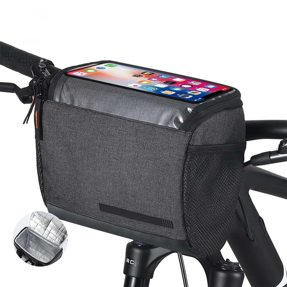 Garvee Borsa Manubrio Bicicletta 4.5L Impermeabile TPU Touch Multiuso per MTB Corsa Pieghevole, 20x12.5x18 cm, Nero