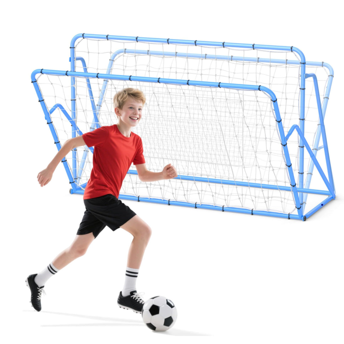 Rete da rimbalzo per calcio Garvee, 6x4 piedi, regolabile, robusta, in acciaio, resistente alle intemperie, blu, per giardino e campo da gioco