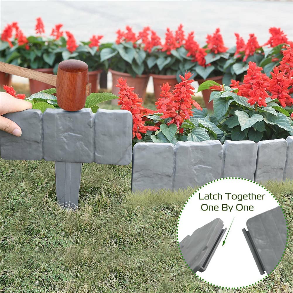 Garvee Bordura per prato da giardino effetto pietra grigio scuro, 10 pezzi, grigio