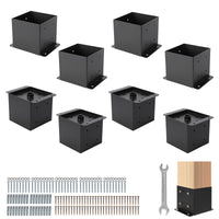 Staffa per terrazza Garvee 6x6 con base per palo e rivestimento a polvere, acciaio, base per interni, resistente alle intemperie per recinzioni, pergolati, terrazze, kit di montaggio da 8 pezzi