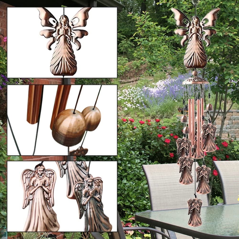 Garvee Windspiel con Angeli Rosé Aluminium & Messing, Design Unico per Interni ed Esterni, 90cm, Elegante Decorazione