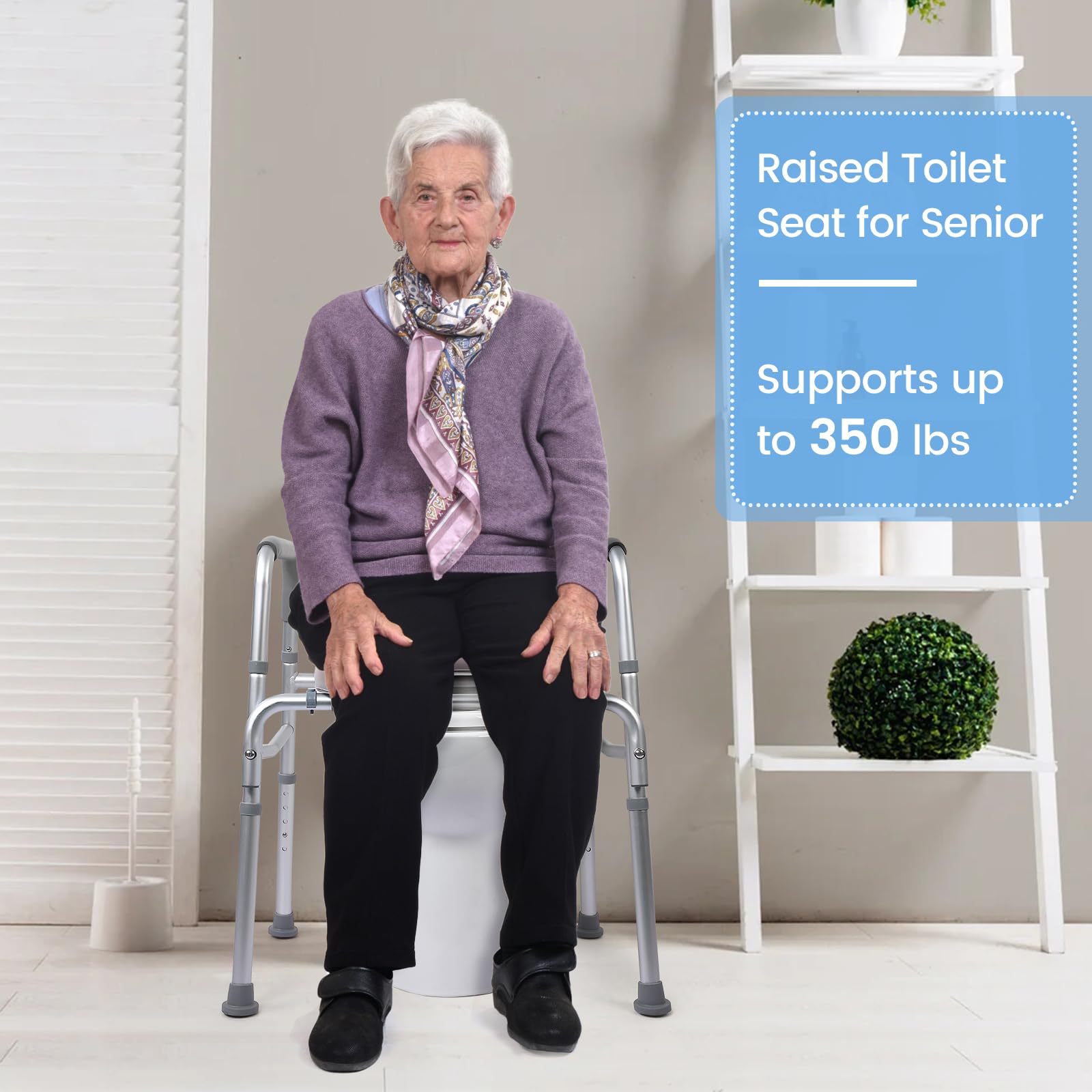 Sedile WC rialzato Garvee con telaio in alluminio, altezza regolabile, sedile imbottito, maniglie per anziani e disabili, 18-22 pollici, bianco