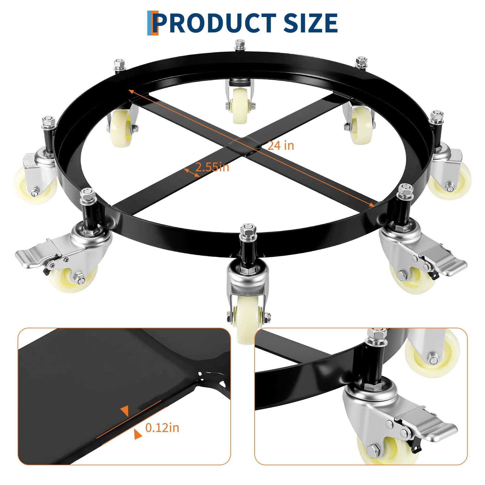 Carrello per Fusti Acciaio Garvee 55 Galloni 2000 lb - Ideale per Festa del Papà, Uso Industriale con Ruote Girevoli e Rinforzi Zincati