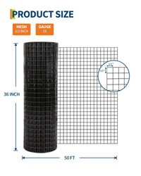 Rete metallica Garvee da 1/2 pollice 36x50 piedi, zincata 19GA, rivestita in vinile nero, antiruggine, leggermente flessibile per pollame e giardino