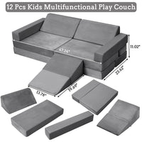 Divano modulare per bambini Garvee, set da 12 pezzi con piscina di palline per sala giochi, 47,2"x23,6"x11" grigio