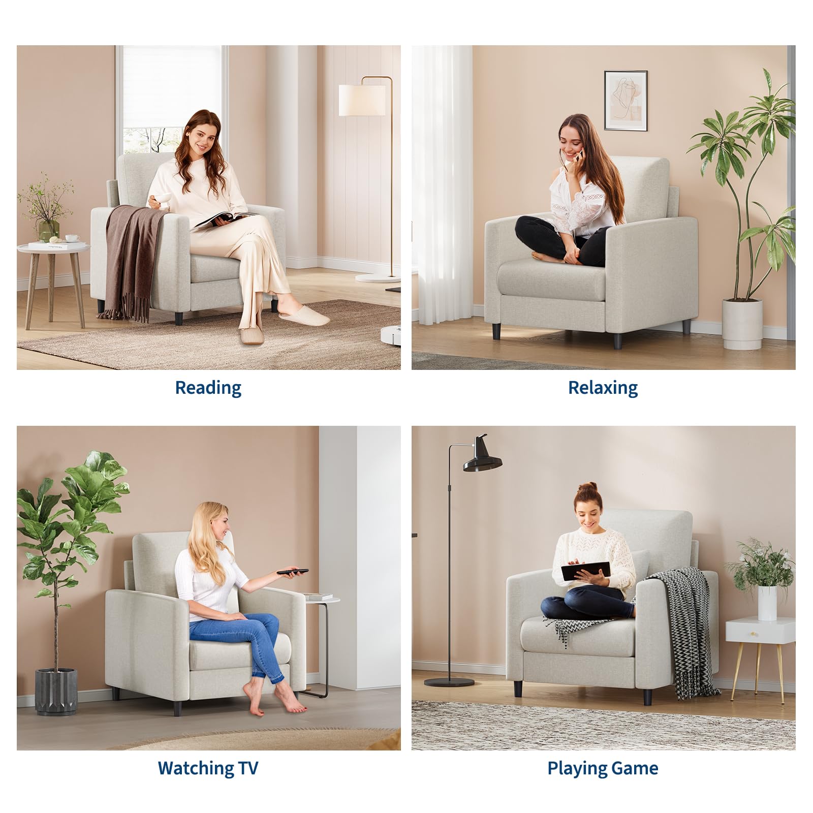 Divano Garvee da 33,9" in ciniglia con anima a molle insacchettate da 7,5" per soggiorno e camera da letto, beige compatto