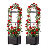 Garvee Set di 2 Hochbeete con Griglia Rampicante, Autoirrigazione, PP Resistente, Acciaio, Giardino e Terrazza, 40x30x150cm, Verde