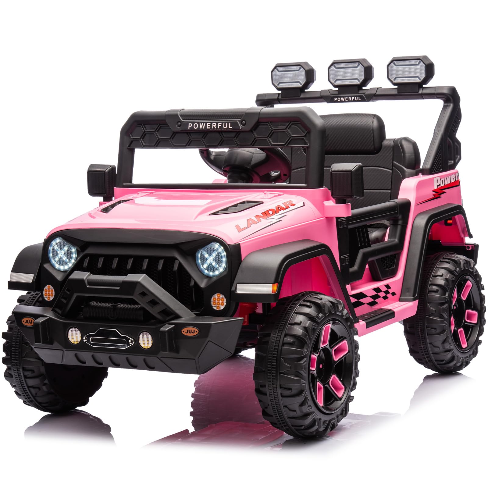 Auto elettrica per bambini Garvee con batteria potenziata da 12 V 7 Ah, 3 velocità, 2 modalità di funzionamento, telecomando 2.4G, luci LED, Bluetooth, cinture di sicurezza, rosa per bambini da 1 a 8 anni