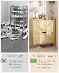 Garvee Scarpiera con 2 cassetti pieghevoli, marrone rustico, per corridoio e ingresso, resistente, salvaspazio, in legno