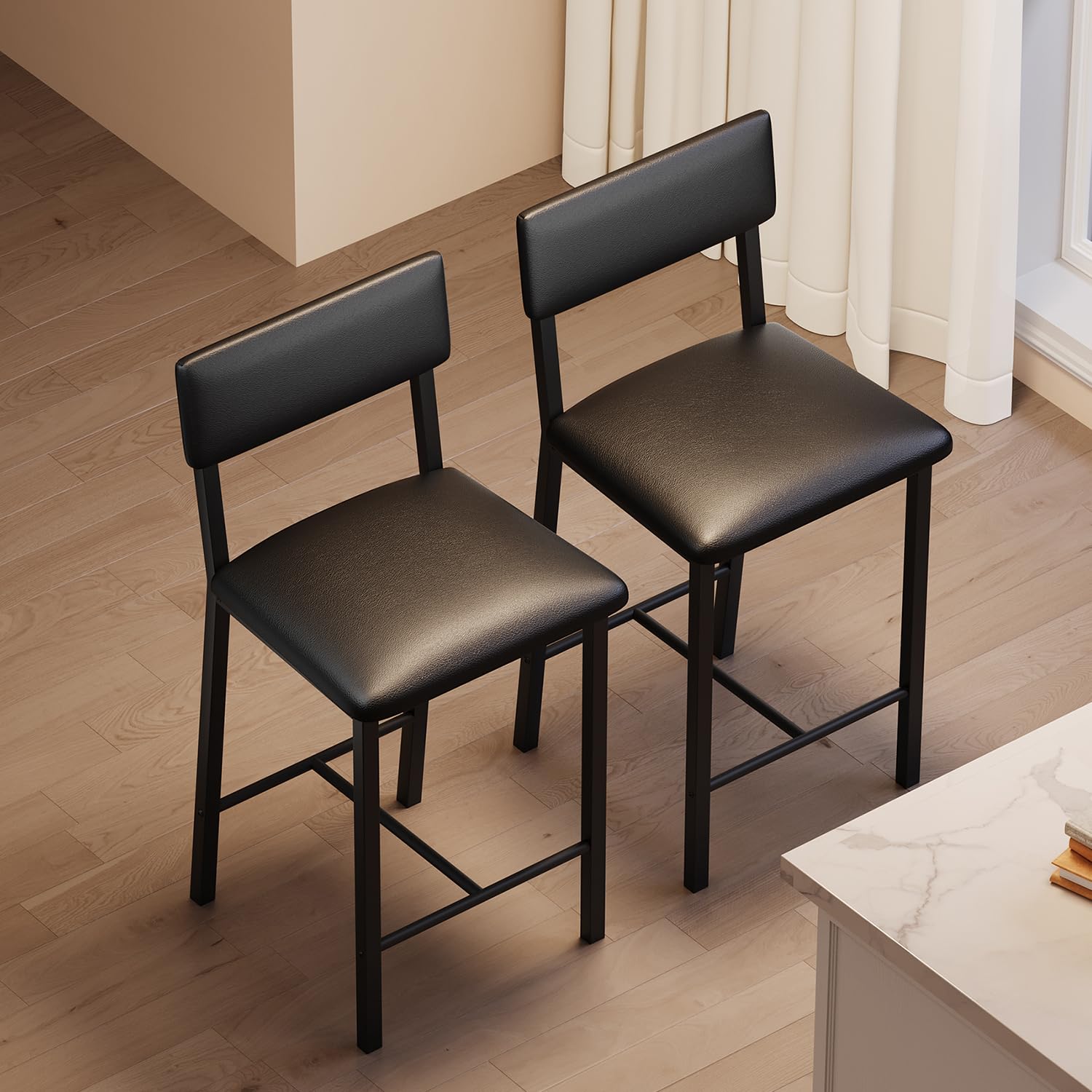 Set di 2 sgabelli da bar Garvee, in similpelle, ergonomici e stabili, MDF e acciaio, 25 pollici, per cucina e bar, impermeabili e antiruggine