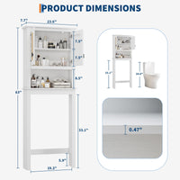 Mobiletto portaoggetti sopra il WC Garvee con ante in rattan, ripiano regolabile, legno, bianco, per bagno e lavanderia
