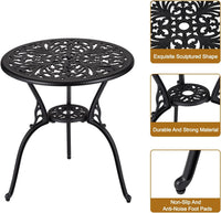 Set da bistrot da esterno Garvee da 3 pezzi, in alluminio, resistente alle intemperie, antiruggine, con foro per ombrellone, mobili da giardino per balcone, nero