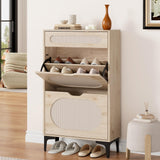 Garvee Mobile Scarpiera in Rattan con 2 Cassetti Ribaltabili, Gambe in Metallo, Salvaspazio per Ingresso e Appartamenti, Design Compatto, Colore Naturale