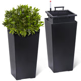 Garvee Set di 2 fioriere alte 22,5" con irrigazione automatica per giardino e patio, nere, plastica resistente alle intemperie, 22,5 pollici - Nero