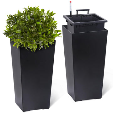 Garvee Set di 2 fioriere alte 22,5" con irrigazione automatica per giardino e patio, nere, plastica resistente alle intemperie, 22,5 pollici