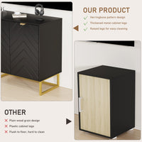 Credenza moderna Garvee da 31,5" con contenitore, motivo a spina di pesce, legno e metallo, maniglie dorate per sala da pranzo e corridoio, oro