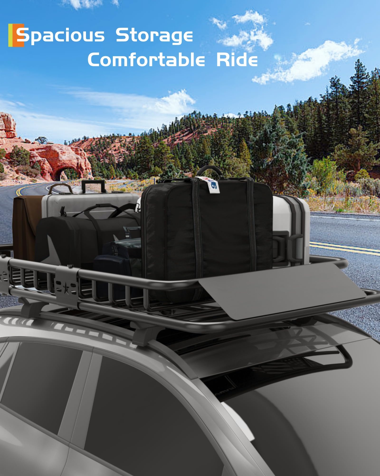 Portapacchi universale Garvee da 64"x39" con capacità di 200 libbre, acciaio resistente, deflettori antivento per SUV e camion, nero