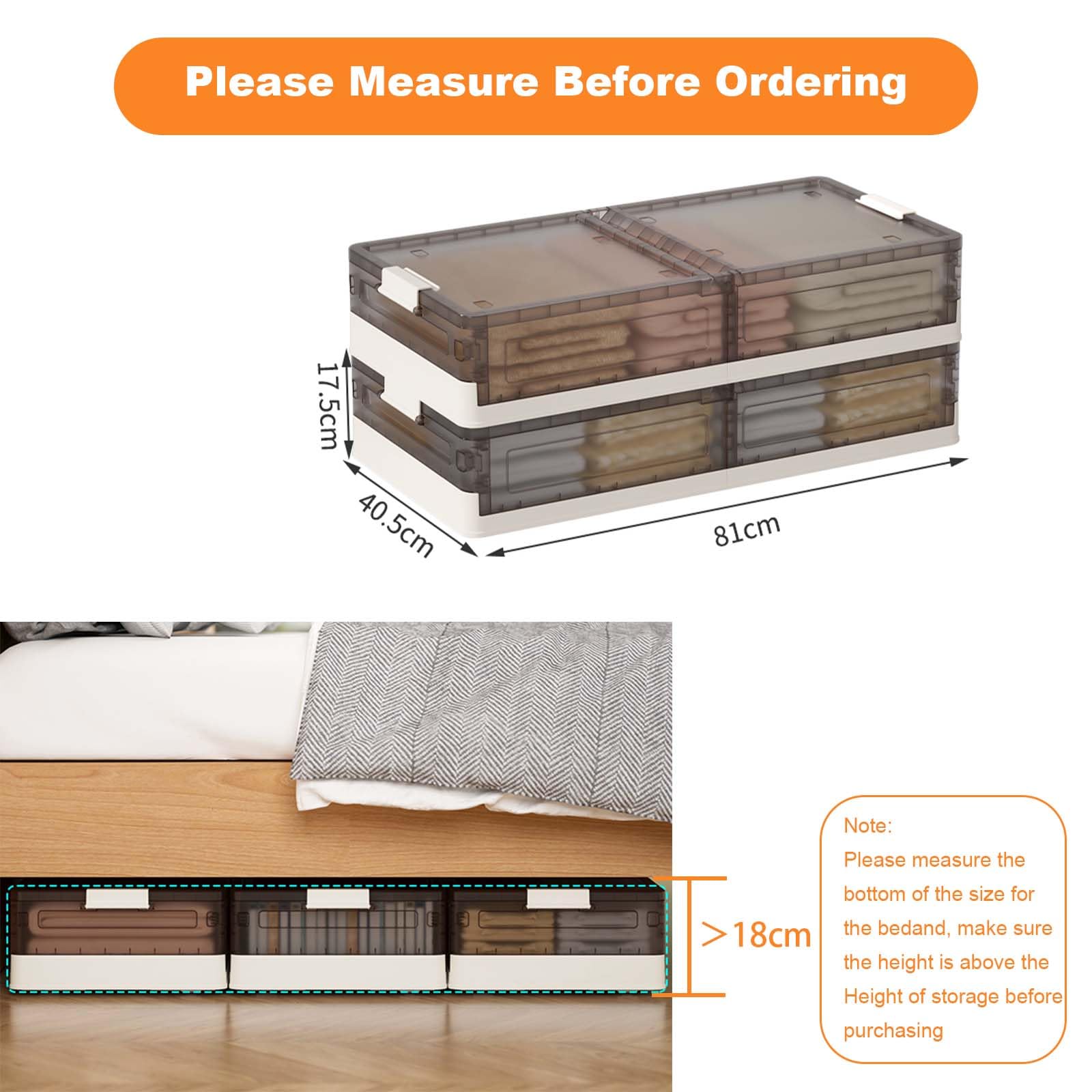 Garvee Set 2 contenitori sottoletto con coperchio, pieghevoli, impilabili, con ruote, trasparenti, per camere da letto e dormitori per studenti, 81x40.5x17.5 cm