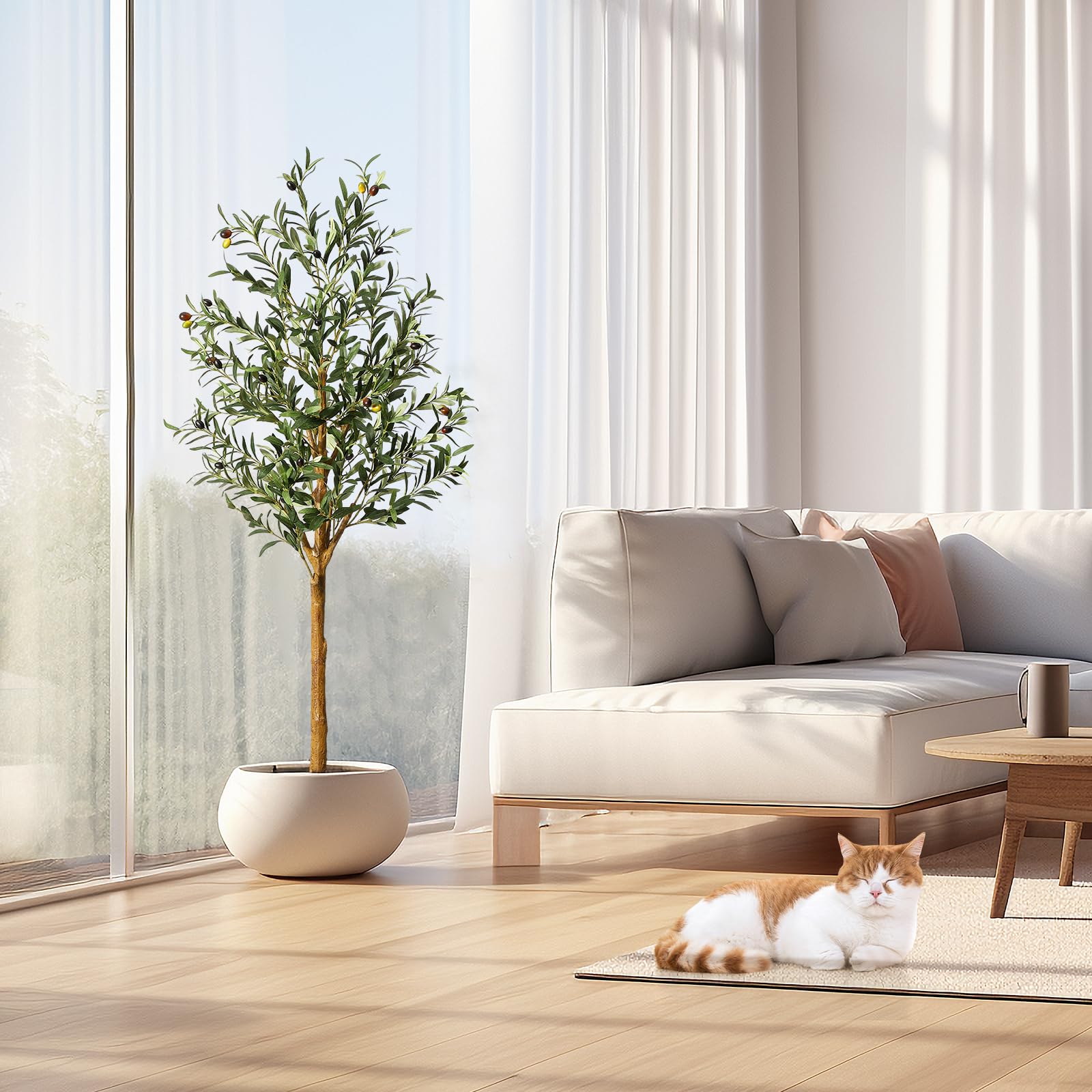 Albero di ulivo artificiale Garvee da 5 piedi con tronco realistico in PE, rami regolabili, fioriera robusta in PP per soggiorno e ufficio, verde