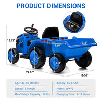 Trattore elettrico Garvee 6V, trattore cavalcabile per bambini, blu con clacson e aspetto realistico del trattore per gite in giardino e giochi all'aperto in fattoria per bambini dai 3 anni in su