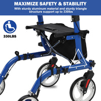 Garvee Rollator pieghevole e sedia da trasporto 2 in 1, capacità di carico di 136 kg, rollator per tutti i terreni con doppio sistema frenante e borsa portaoggetti, telaio in alluminio leggero per anziani, shopping, uso esterno