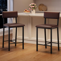 Set di 2 sgabelli da bar Garvee, in similpelle, ergonomici e stabili, struttura in MDF e acciaio, poggiapiedi, marrone scuro, per sala da pranzo e cucina