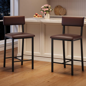 Set di 2 sgabelli da bar Garvee, in similpelle, ergonomici e stabili, struttura in MDF e acciaio, poggiapiedi, marrone scuro, per sala da pranzo e cucina