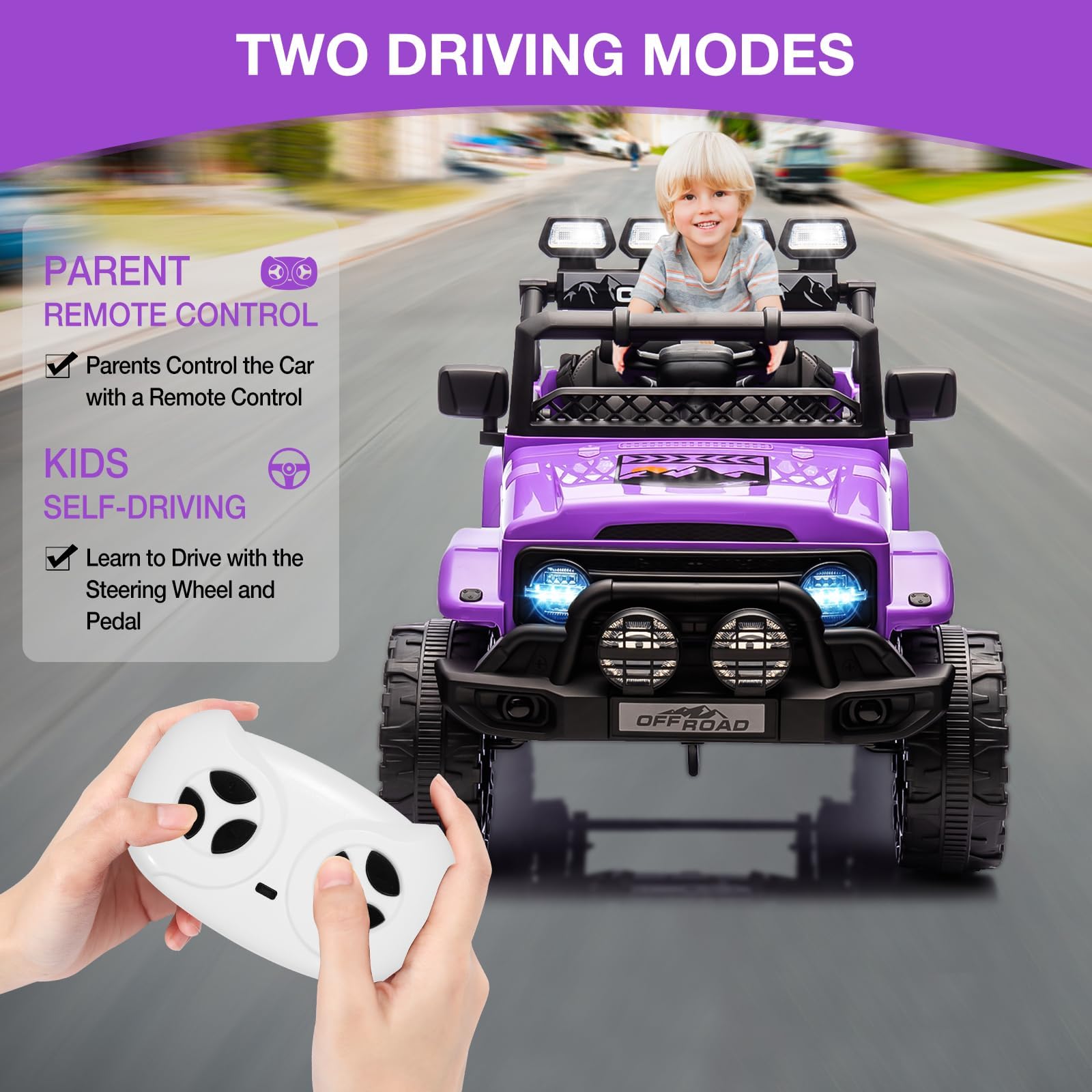 Garvee 12V Auto elettrica per bambini viola con luci a LED Bluetooth per corse di macchinine e feste di gioco per bambini