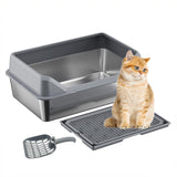 Lettiera per gatti Garvee XL in acciaio inox con coperchio, profonda 8'', antiruggine, con paletta setacciante, doppio tappetino per lettiera, grigio scuro, per gatti di grandi dimensioni