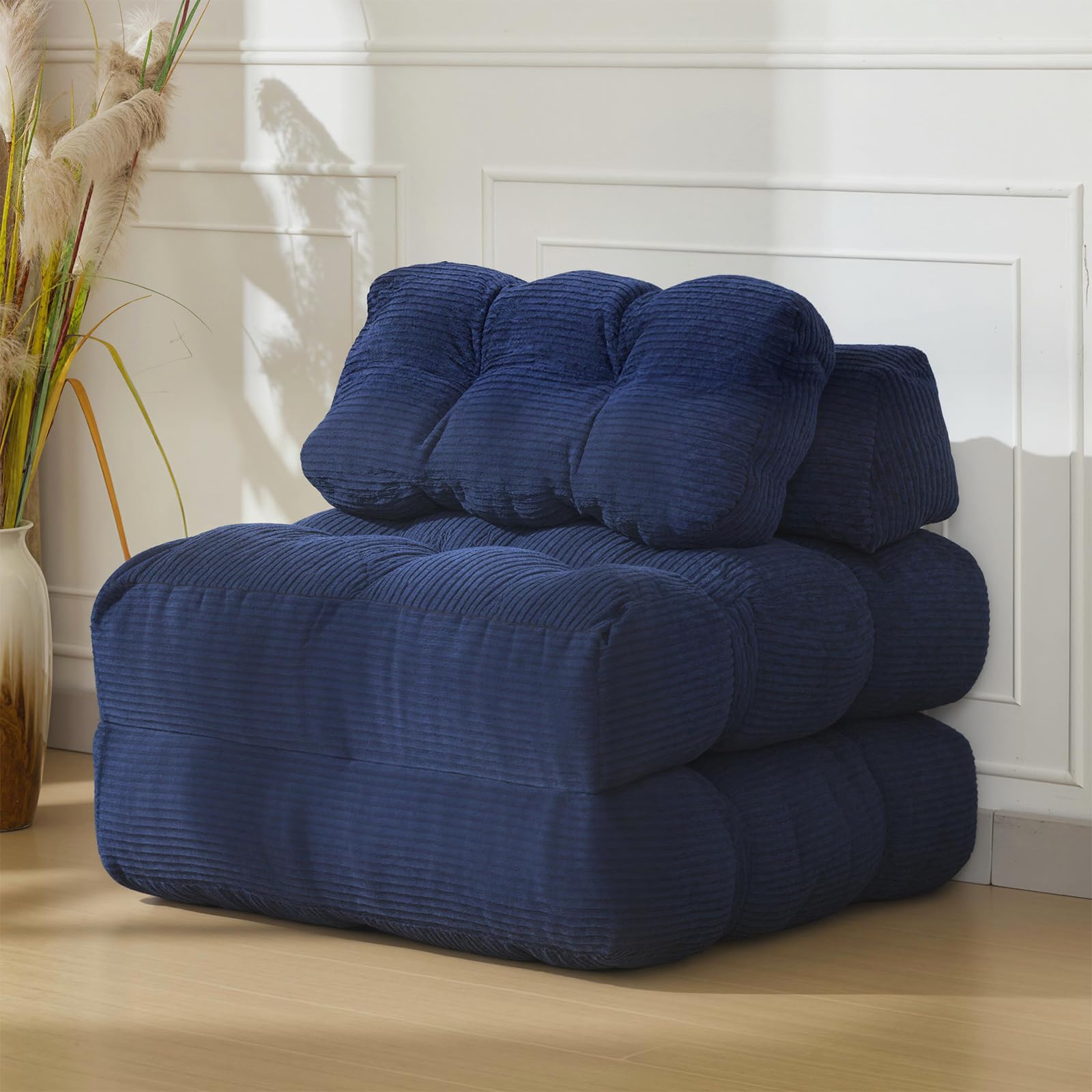 Divano letto 3 in 1 Garvee con cuscini e schienale per soggiorno e camera da letto, 34 pollici, blu navy, schiuma comfort, tessuto a coste