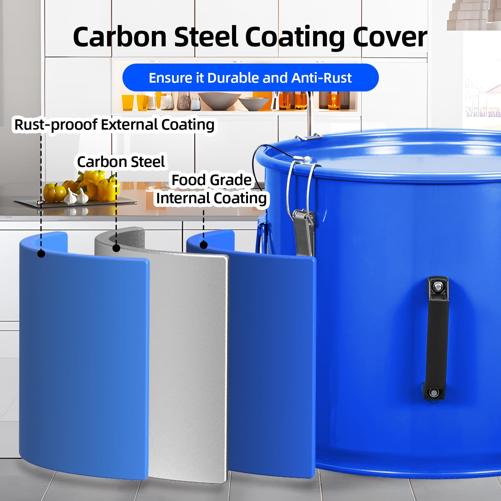 Contenitore per olio per friggitrice Garvee da 10 galloni in acciaio al carbonio antiruggine con clip per coperchio e sacchetto filtro per cucine di ristoranti, 13,8"x15,6"