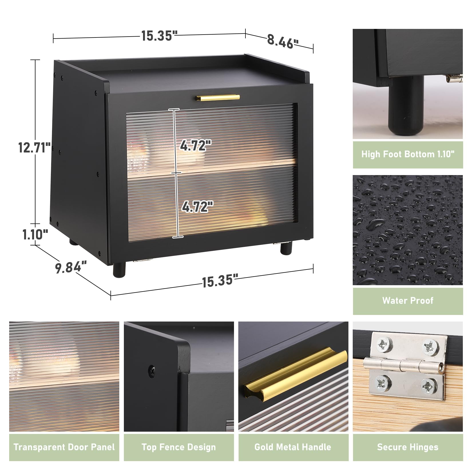 Garvee Contenitore Pane a Doppio Strato con Finestra, Grande Capacità, Bamboo Resistente, Chiusura Magnetica, Nero e Oro, Cucina Moderna