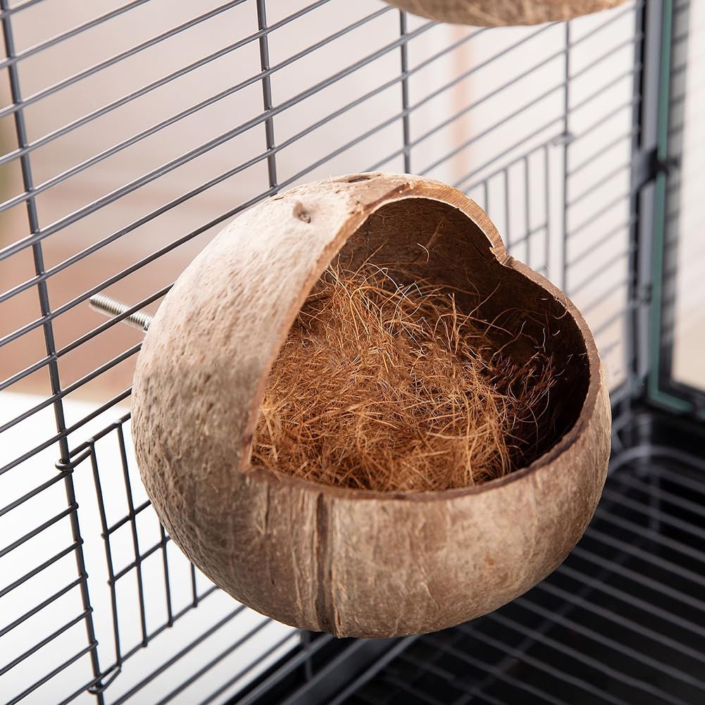 Casetta per uccelli in guscio di cocco Garvee – Materiale naturale, per uccelli, criceti, scoiattoli, 12x12 cm