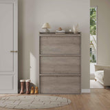 Garvee Mobile Porta Scarpe Nascosto in Legno con 3 Cassetti Ribaltabili, Organizzatore Slim per Ingresso e Corridoio, 80.5 cm L x 25.9 cm P x 117.1 cm A, Grigio - Grey