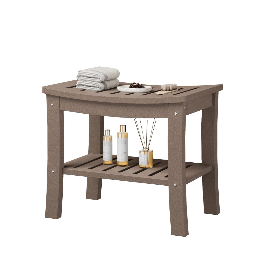 Panca da doccia Garvee in HDPE con ripiano per bagno e vasca, effetto legno, impermeabile, antigraffio, versatile