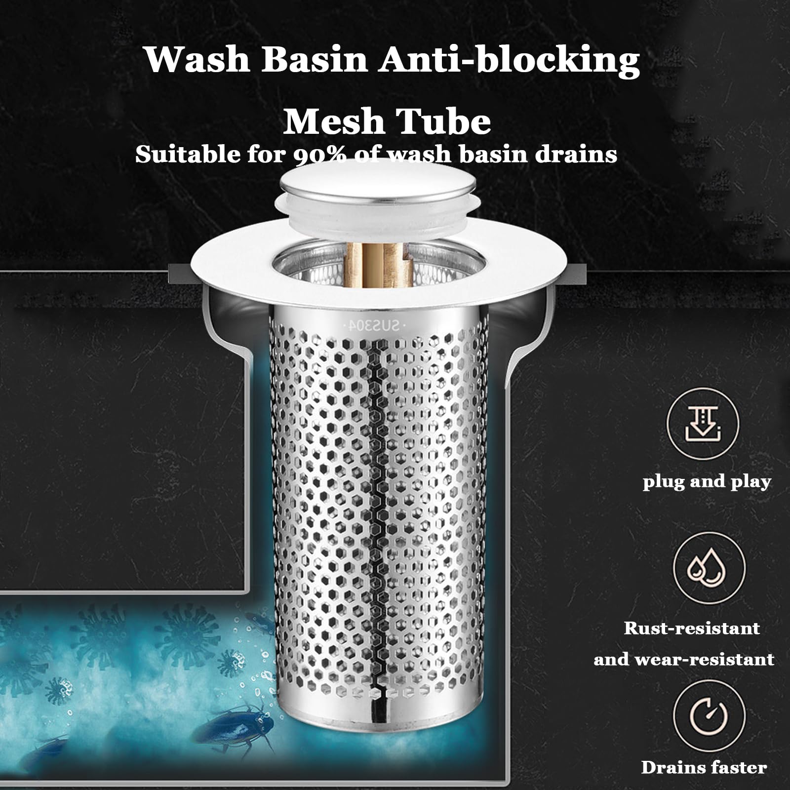 Tappi per lavello da cucina Garvee, confezione da 2, in acciaio inox anti-intasamento: tappi di scarico antiruggine per uso domestico e catering con funzione di filtro e sifone antiodore.