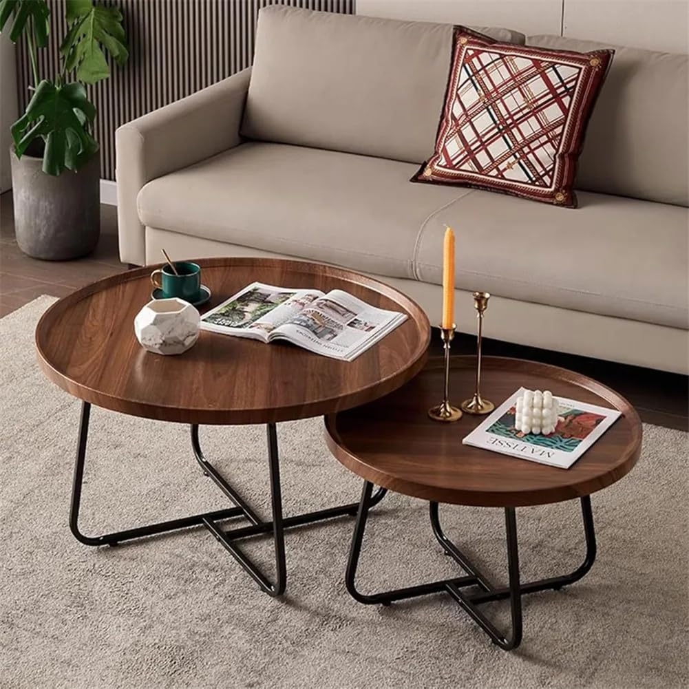 Tavolino da caffè impilabile Garvee, set di 2, rotondo, con piedini antiscivolo, per soggiorno e ufficio, 28x18 e 20x15 pollici, marrone