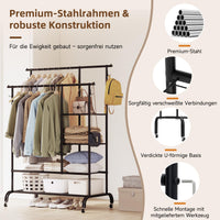 Garvee Premium - Appendiabiti resistente su ruote - Capacità di carico 120 kg, Doppio appendiabiti, Armadio industriale con ruote, Metallo, Nero
