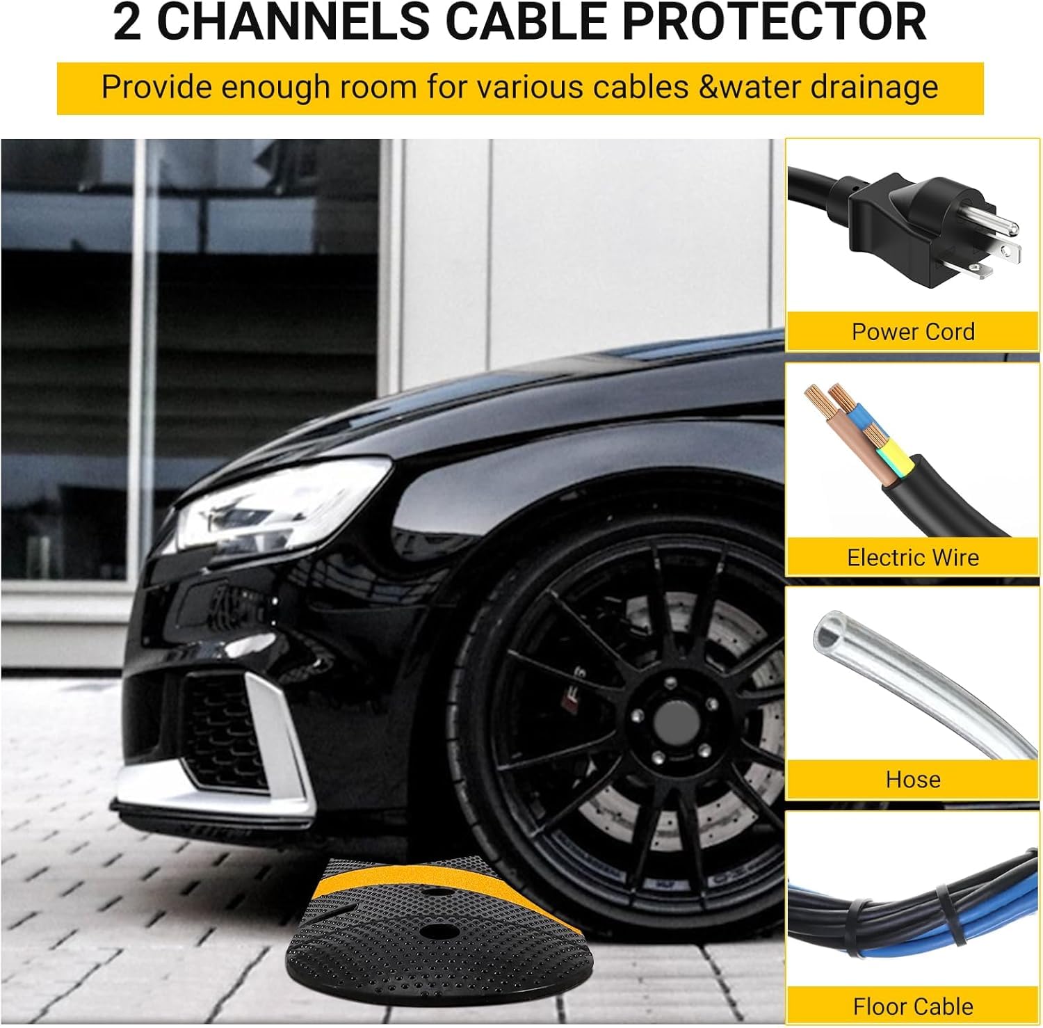 Dossi Rallentatori Gomma Garvee Cable Bridge 6 Piedi*2 con 8 Bulloni - Ideale per Strade, Parcheggi, Scuole | Carico 66000 lb Giallo