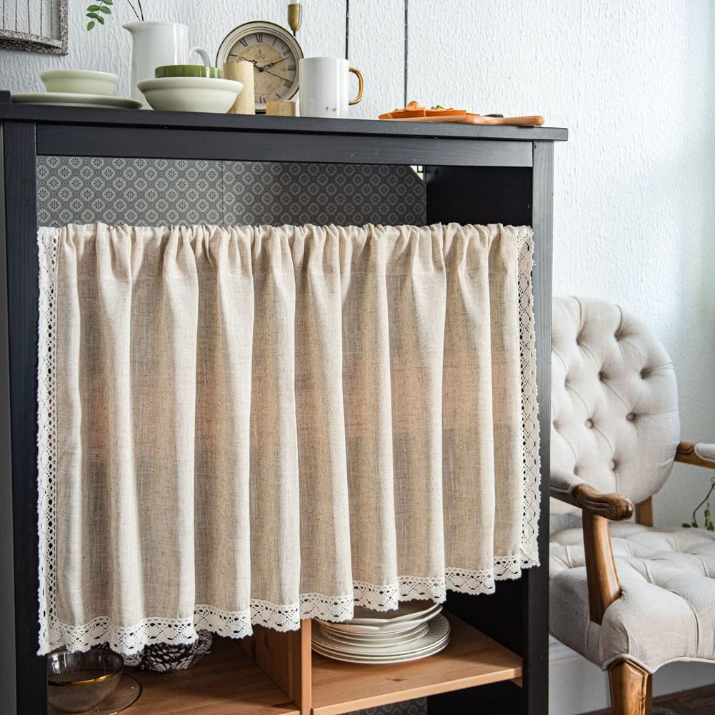 Tende da cucina semitrasparenti Garvee in stile boho per bagno, lavanderia, mobiletto per vino, 150x60 cm, beige
