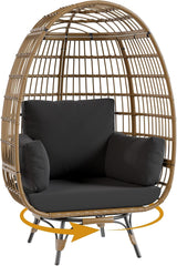Sedia a uovo girevole a 360° Garvee in rattan con struttura in acciaio per patio e giardino, oversize, resistente alle intemperie, per interni/esterni, con 4 cuscini, nera - Nero