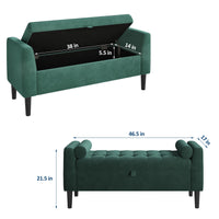 Panca ottomana Garvee con contenitore, imbottita, braccioli girevoli, verde, 46,5" per soggiorno e corridoio, struttura robusta