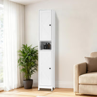 Mobiletto da bagno alto Garvee da 170.18 cm con 2 ante a battente, 1 cassetto per bagno e cucina, legno, stretto, robusto, versatile, acrilico trasparente, bianco