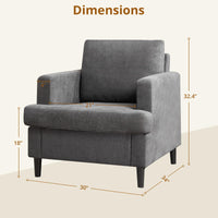 Poltrona moderna Garvee in tessuto di lino con robuste gambe in legno per soggiorno e ufficio, imbottita in modo confortevole, traspirante