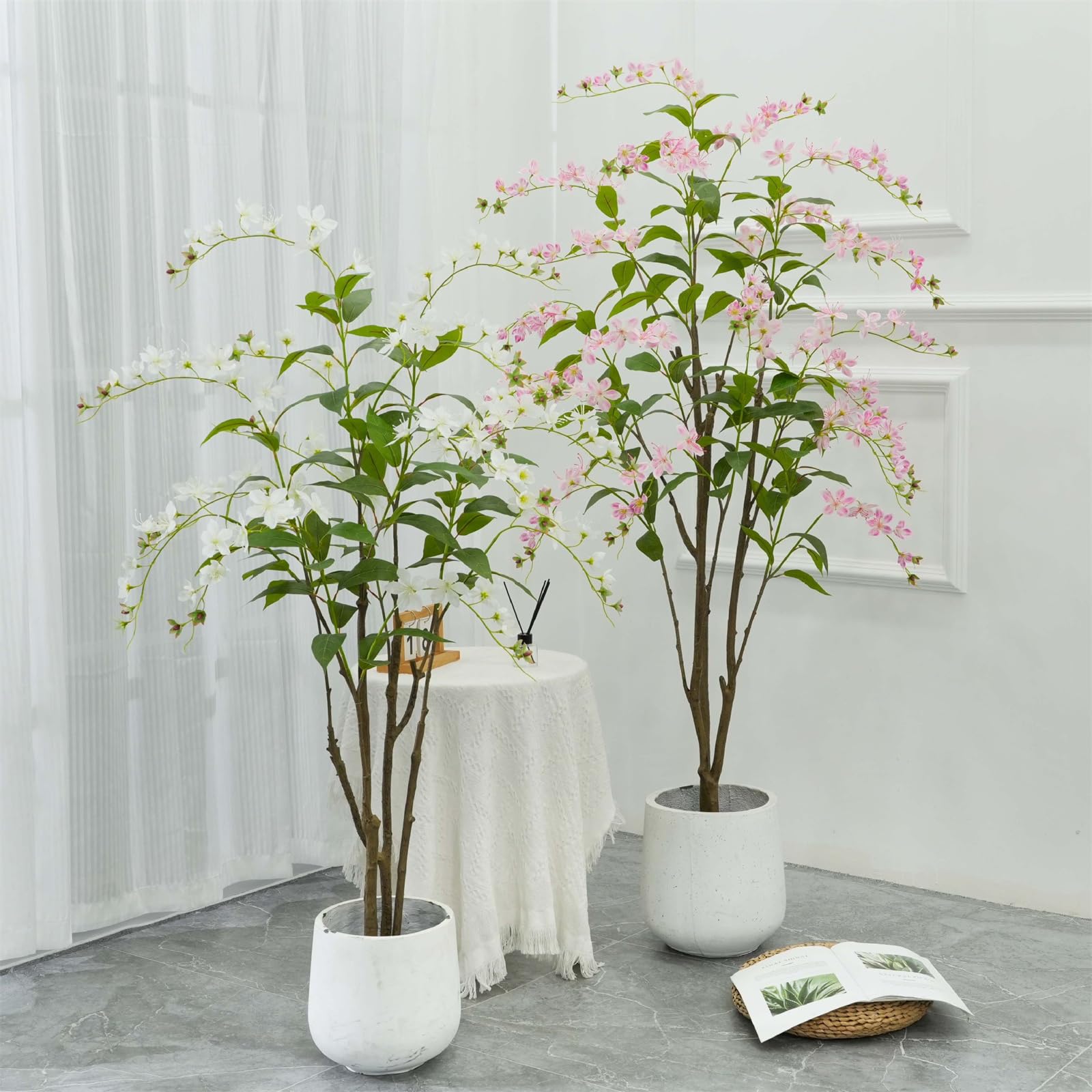 Albero di gelsomino artificiale Garvee da 5 piedi con design piangente, vero tocco, bianco seta con vaso per soggiorno, ufficio