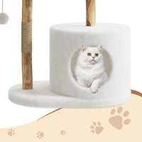 Tiragraffi in legno naturale Garvee da 43'' con cesto in rattan per soggiorno, stabile per gatti di grandi dimensioni, design moderno, morbido peluche