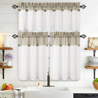 Tenda corta Garvee Vitrage Window Patchwork con bottoni decorativi, semitrasparente, beige, 132x38 cm, per cucina