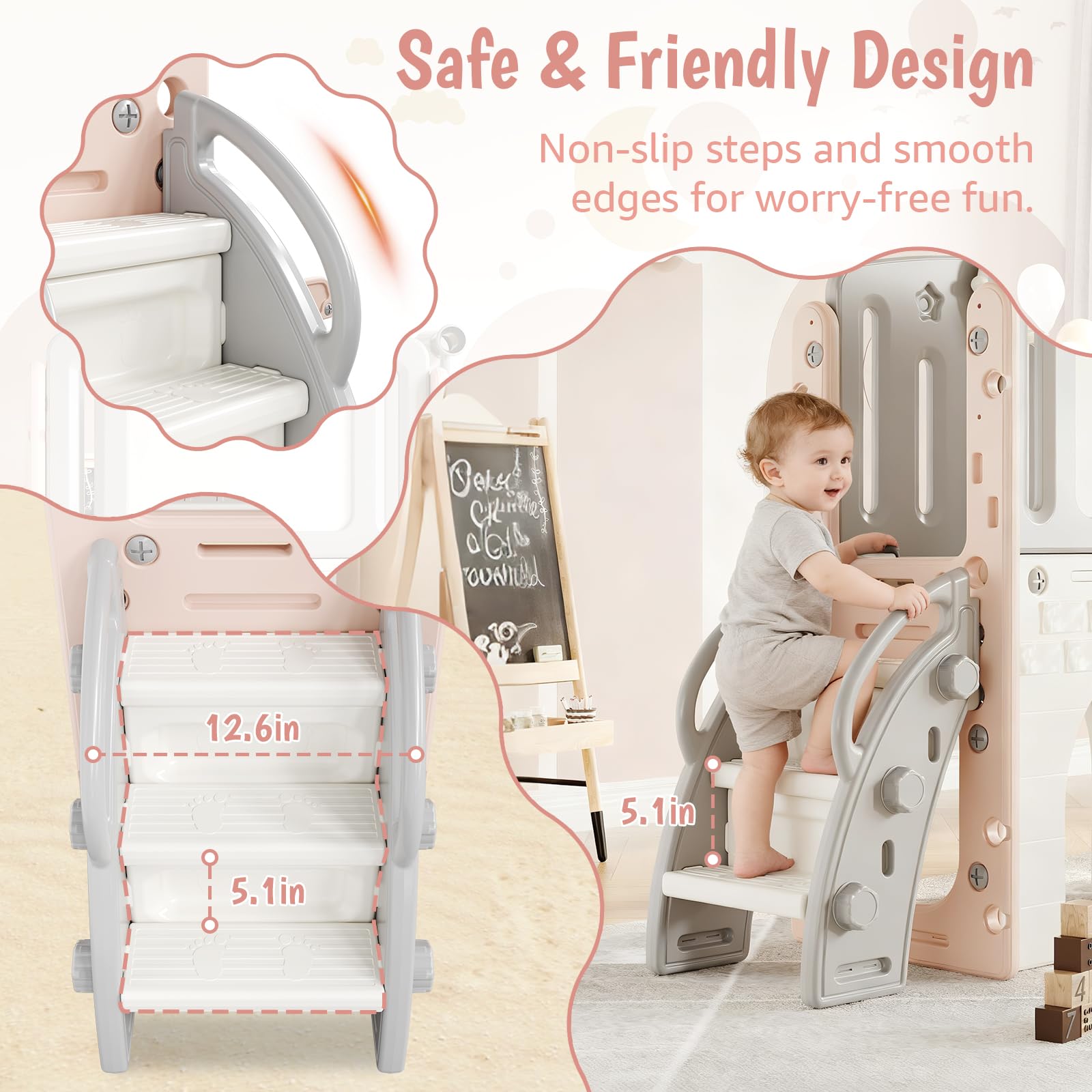 Garvee 8 in 1 Scivolo per bambini, parco giochi per interni ed esterni, con scala di arrampicata, canestro da basket, tavolo da disegno telescopico in HDPE, spazio di archiviazione per giardino